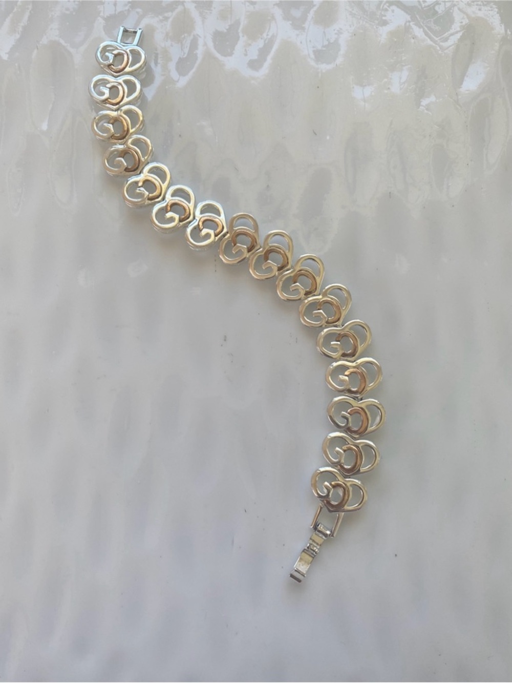 Two tone Linked Heart (GOD) Bracelet fits up to 7 inches - Picture 2 of 8